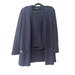 St. John Basic 2 PC  Knit Jacket & Skirt Set Blue Women Size Small  Skirt Sz 2